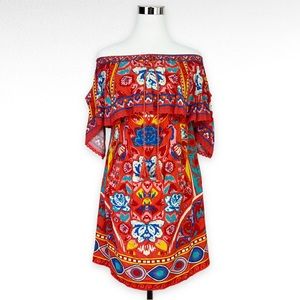 Flying Tomato Off the Shoulder Ruffled Boho Mini Dress